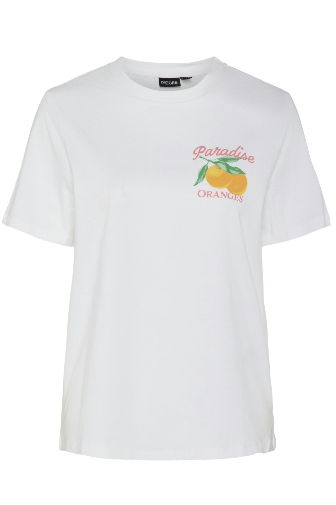 PCSUMMER SS PRINTED T-SHIRT JRS BC 17155375 Bright White/PARADISE ORANGES